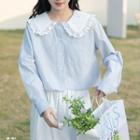 Collar Button-up Blouse Blue - One Size