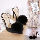 Furry Ball Accent Pointed High Heel Sandals