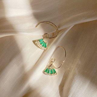 Rhinestone Fan Dangle Earring 1 Pair - Green - One Size