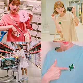 Elbow-sleeve Ruffle-hem T-shirt Dress