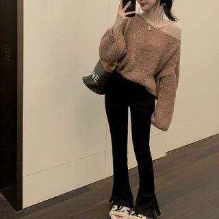 One-shoulder Sweater Brown - One Size