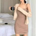 Long-sleeve Knit Cardigan / Sleeveless Padded Dress