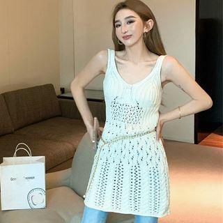 Sleeveless Cut-out Knit Dress Almond - One Size