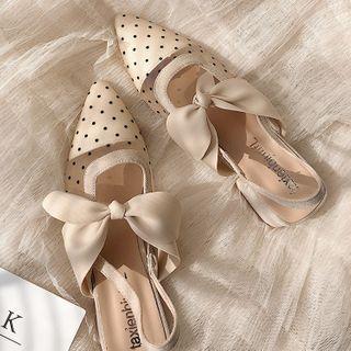 Block Heel Dotted Bow Pointed Slingback Mules