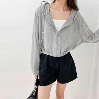 Plain Hooded Zip Drawstring Jacket