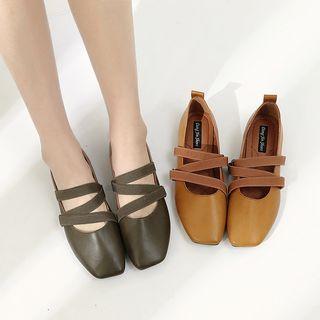 Faux-leather Strappy Square-toe Flats