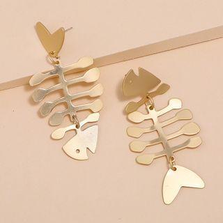Alloy Fish Bone Dangle Earring 1 Pair - Kc Gold - Gold - One Size