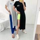 Round-neck Letter Print Slit-side T-shirt Dress