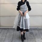 Plain Shirt / Single Shoulder Sheer Dress / Midi Skirt
