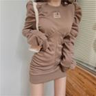 Puff-sleeve Tag Patched Mini Dress