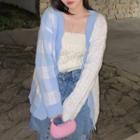 Checkered Panel Cardigan White - One Size