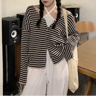 Striped Cardigan Black & Coffee - One Size
