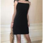 Plain Spaghetti-strap Slim-fit Dress