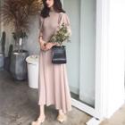Plain Puff-sleeve Slim-fit Maxi Dress