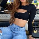 Set: Button Cropped Tank Top + Button Long-sleeve Cropped T-shirt