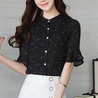 Dotted Elbow Sleeve Chiffon Shirt