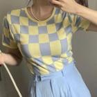 Short-sleeve Checkered T-shirt Yellow & Blue - One Size