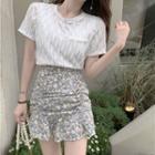 Short-sleeve Top / Floral Print Mini Pencil Skirt