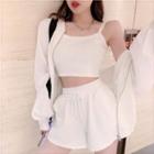 Cropped Camisole Top / Hooded Zip Jacket / Drawstring Shorts