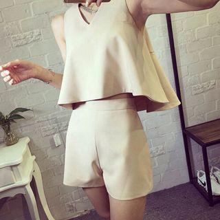 Set: V-neck Sleeveless Top + High Waist Shorts