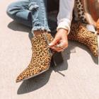 Faux Leather Leopard Print Block-heel Ankle Boots
