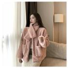 Faux Fur Fleece Button Jacket / Faux Fur Midi Skirt