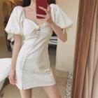Ribbon Puff-sleeve Mini Sheath Dress