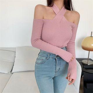 Long-sleeve Halter Slim-fit Knit Top / Knit Dress