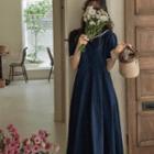 Sailor-collar Pleated Long Shirtdress