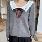 Ribbon Collared Sweater Bow - Gray - One Size