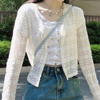 Long-sleeve Lace Light Jacket Almond - One Size