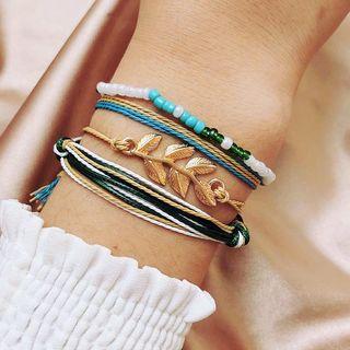 Set Of 4: Bead / String / Alloy Leaf Bracelet (assorted Designs) 01 - 10649 - Blue - One Size