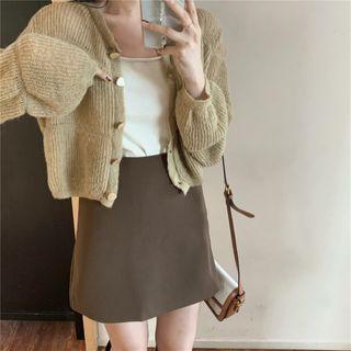 Plain Cardigan / Plain Camisole / High-waist Plain Skirt