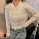 Long-sleeve Double Breasted Knit Top White - One Size