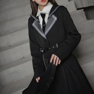 Contrast Trim Cropped Jacket / Midi A-line Skirt