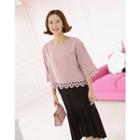3/4-sleeve Perforated-trim Top