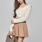 Set: Long-sleeve V-neck Blouse + Mini A-line Skirt