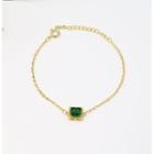 Square Rhinestone Alloy Bracelet Gold & Green - One Size