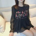 Embroidered Long-sleeve Chiffon Top