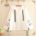 Lace-up Detail Cat Print Hoodie