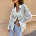 Long Sleeve Floral Embroidered Loose-fit See-through Shirt