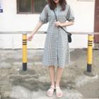 Plaid Short-sleeve A-line Shirt Dress As Shown In Figure - One Size