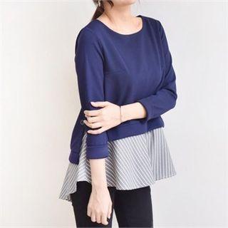 Stripe Shirt-layered Pullover