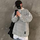 Collared Striped Oversize Long-sleeve T-shirt