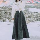 Set: Mock Neck Knit Top + Printed Maxi A-line Skirt
