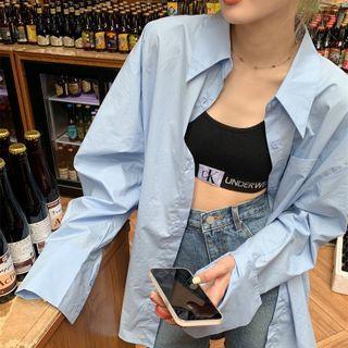 Cutout-back Tie-strap Shirt Blue - One Size