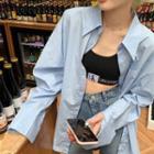 Cutout-back Tie-strap Shirt Blue - One Size