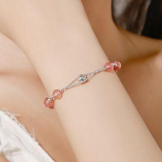 925 Sterling Silver Faux Crystal Bead Bracelet 1 Pc - Silver - One Size