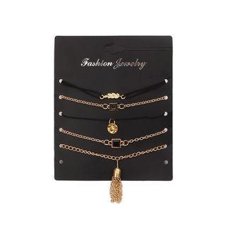 Set Of 5: Jeweled Fringed Bracelet
