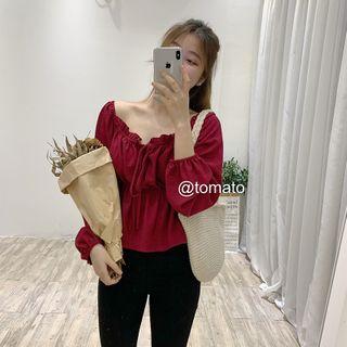 Square Collar Agaric Laces Lace Up Long-sleeved Shirt